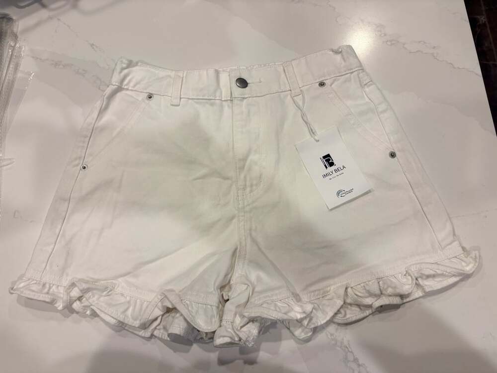 Imily Bela White Ruffle Denim Shorts Size 2 (45)